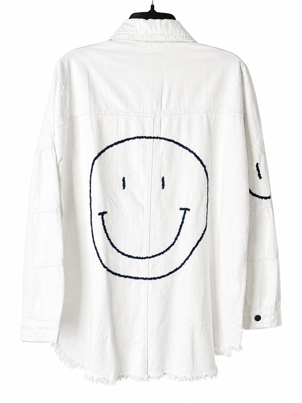 ELAN Dolly Smiley Face OVERSIZED Utility Shacket White 100% Cotton - Picture 8 of 16